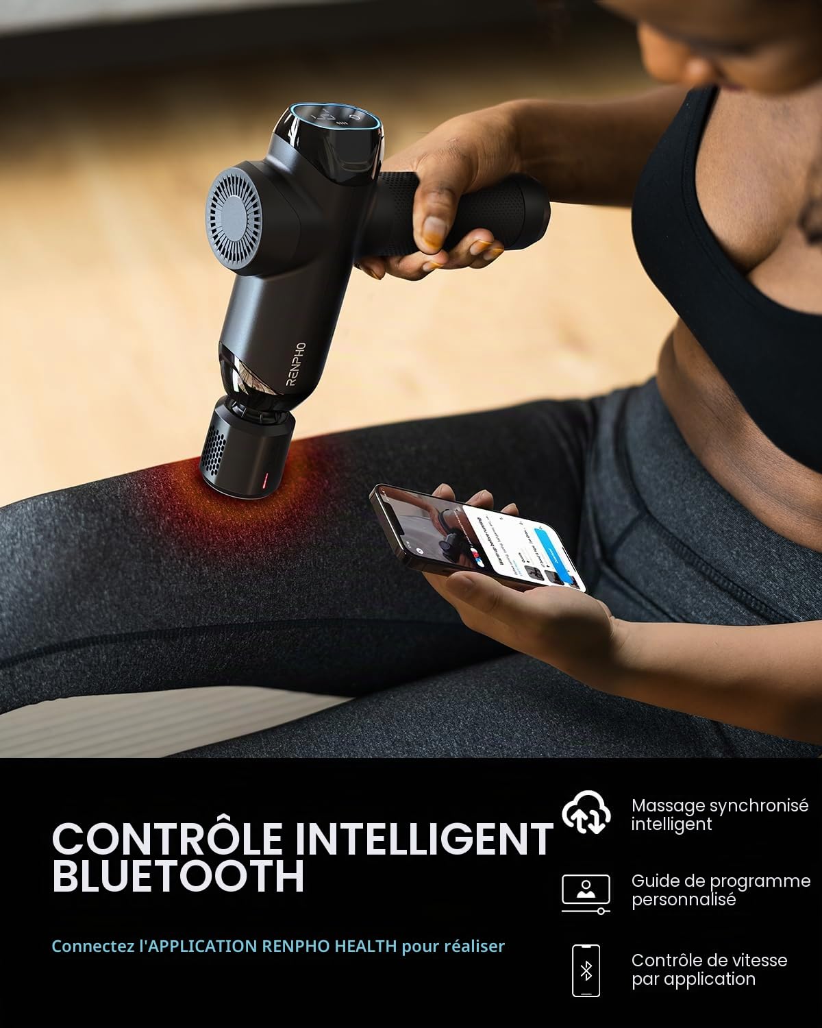 Pistolet de Massage Musculaire, RENPHO Massage Gun avec Tête Chaude et Froide, Masseur Electrique avec 6 Têtes de Massage, Masseur de Muscle Profonds 3200 tr/min, Charge de Type-C Ultra Silencieux