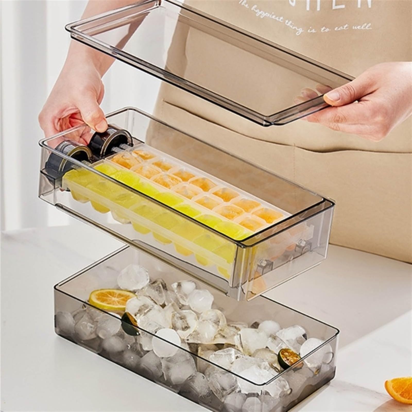 Eiseimer Eiswürfelform, Eisform, große Kapazität, Eisaufbewahrungsbox, Eisaufbewahrungsbehälter for Cocktails, Bier, Wein und Saftgetränke Eiswürfelbehälter(Transparent Gray)