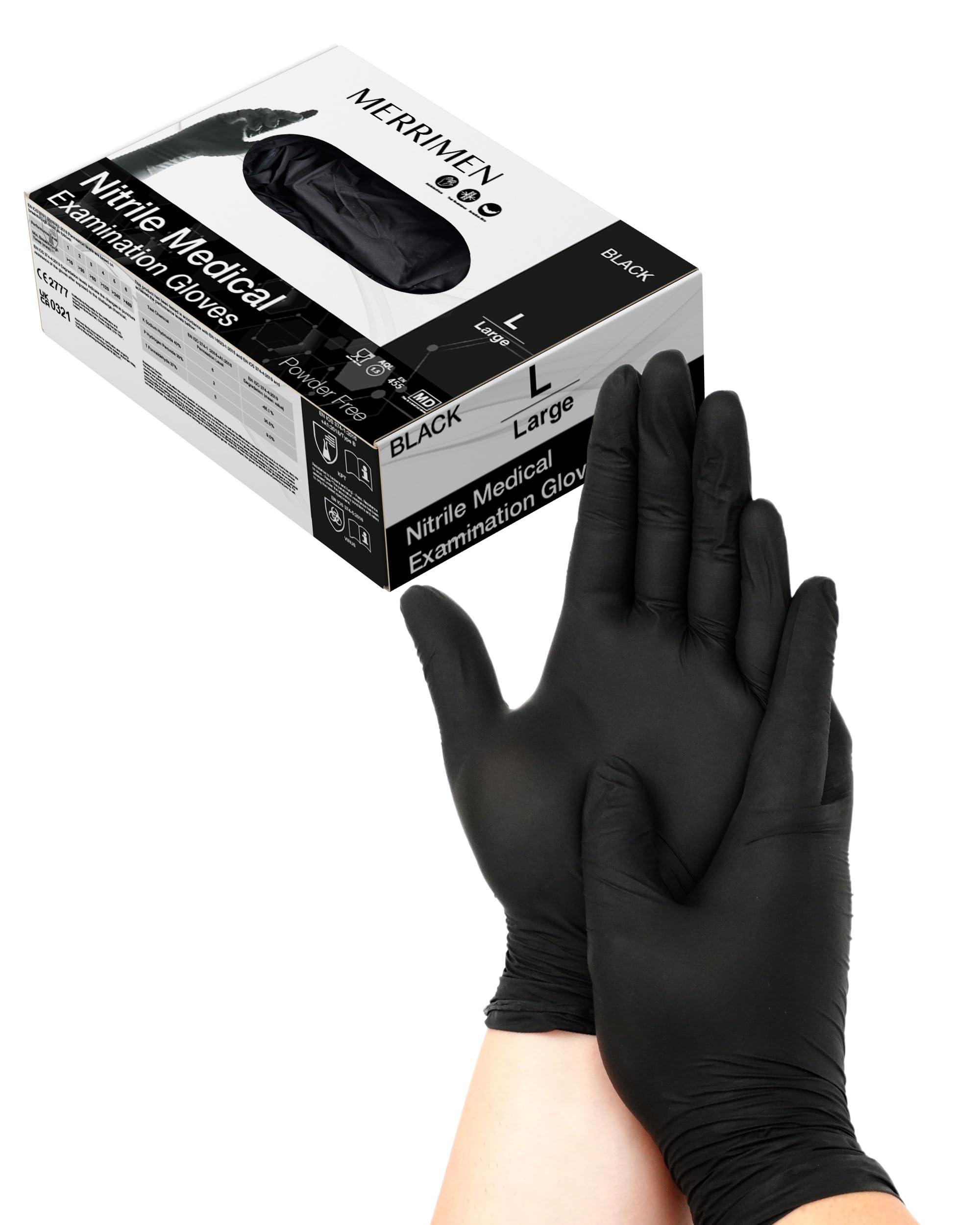 Merrimen Disposable Vinyl Gloves 3.5G Black, Large 5056475410795
