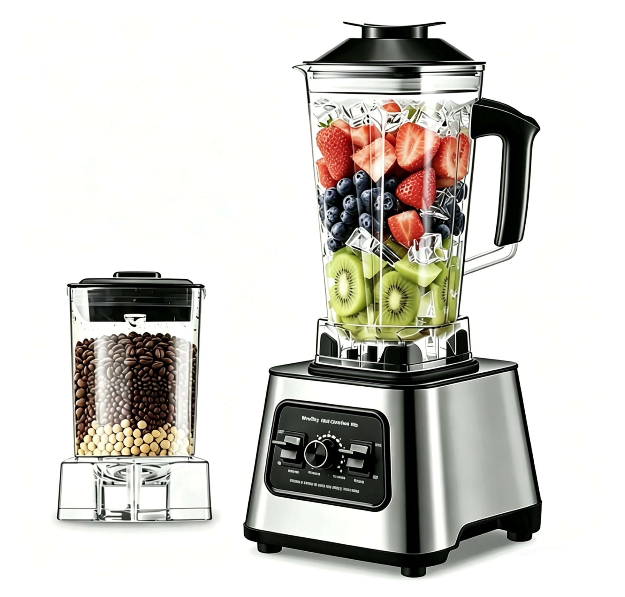 Batidora Multifunción 6000W, 2.5L Batidora Profesional, Batidora de Jarra con 9 Velocidades Ajustables,2 Jarras, Cuchillas Acero Inoxidable, Licuadora para Hacer Batidos y Smoothies (2 en 1)