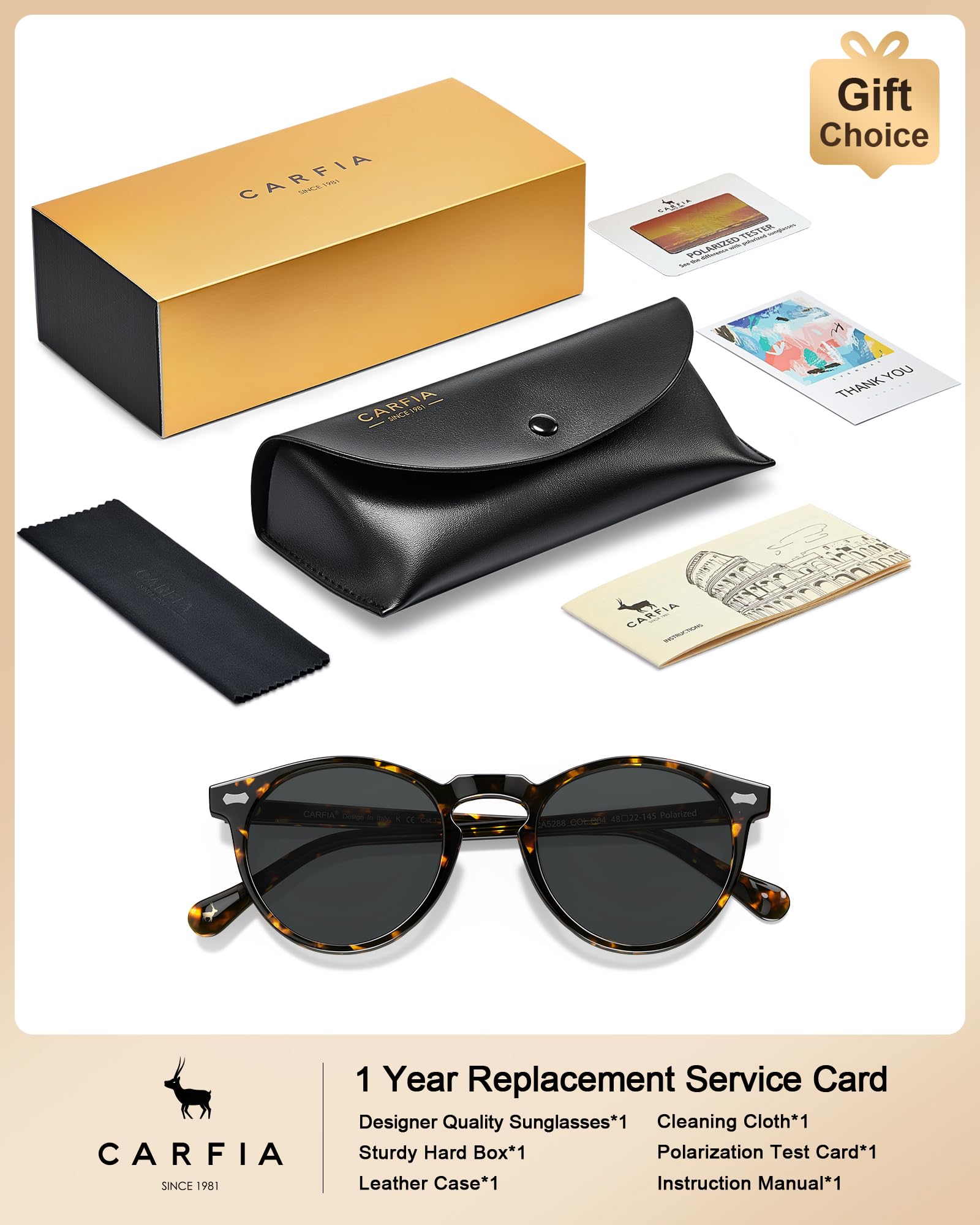 Carfia Lunettes de Soleil Femme Polarisées Mode Rétro Vintage la Protection UV 400 pour Conduire Voyager