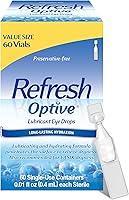 Refresh Optive Preservative-Free Lubricant Eye Drops for Dry Eyes - 60 Single-Use Vials, Dual-Action Hydration & Protection