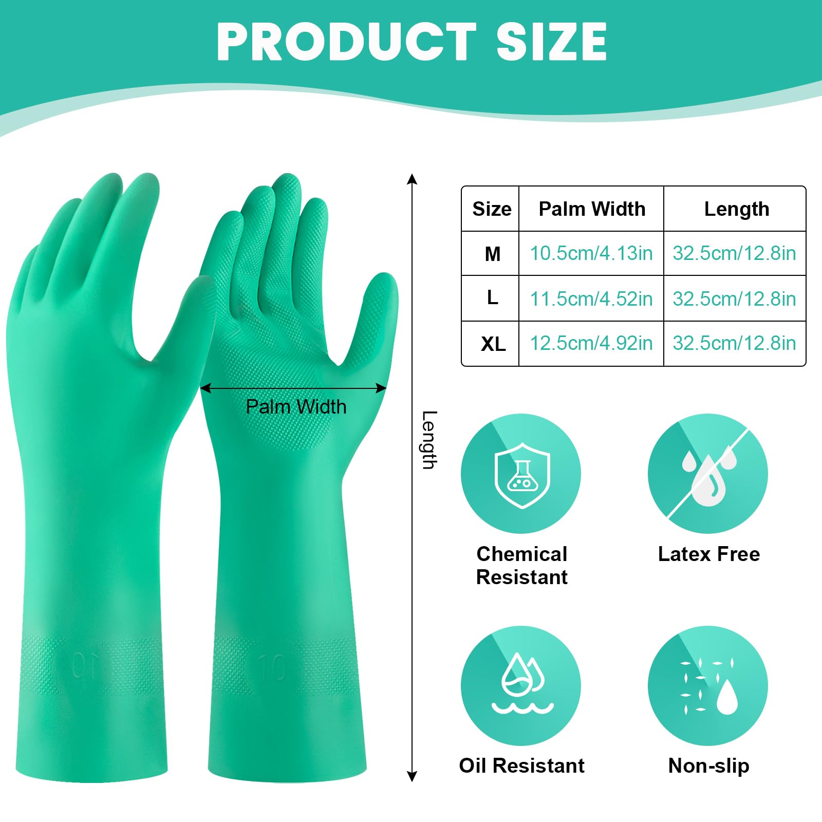20 paia di guanti in nitrile, resistenti agli agenti chimici, riutilizzabili, resistenti, resistenti agli acidi, agli alcali e all'olio, senza lattice, per uso industriale e pulizia della casa
