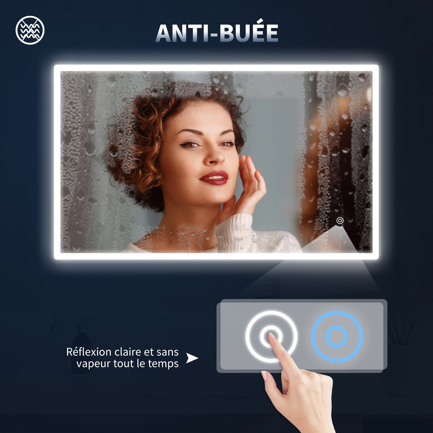 SIRHONA Specchio da Bagno Luce LED da Muro, Specchio Bagno Illuminato 100 x 60 cm con Touch