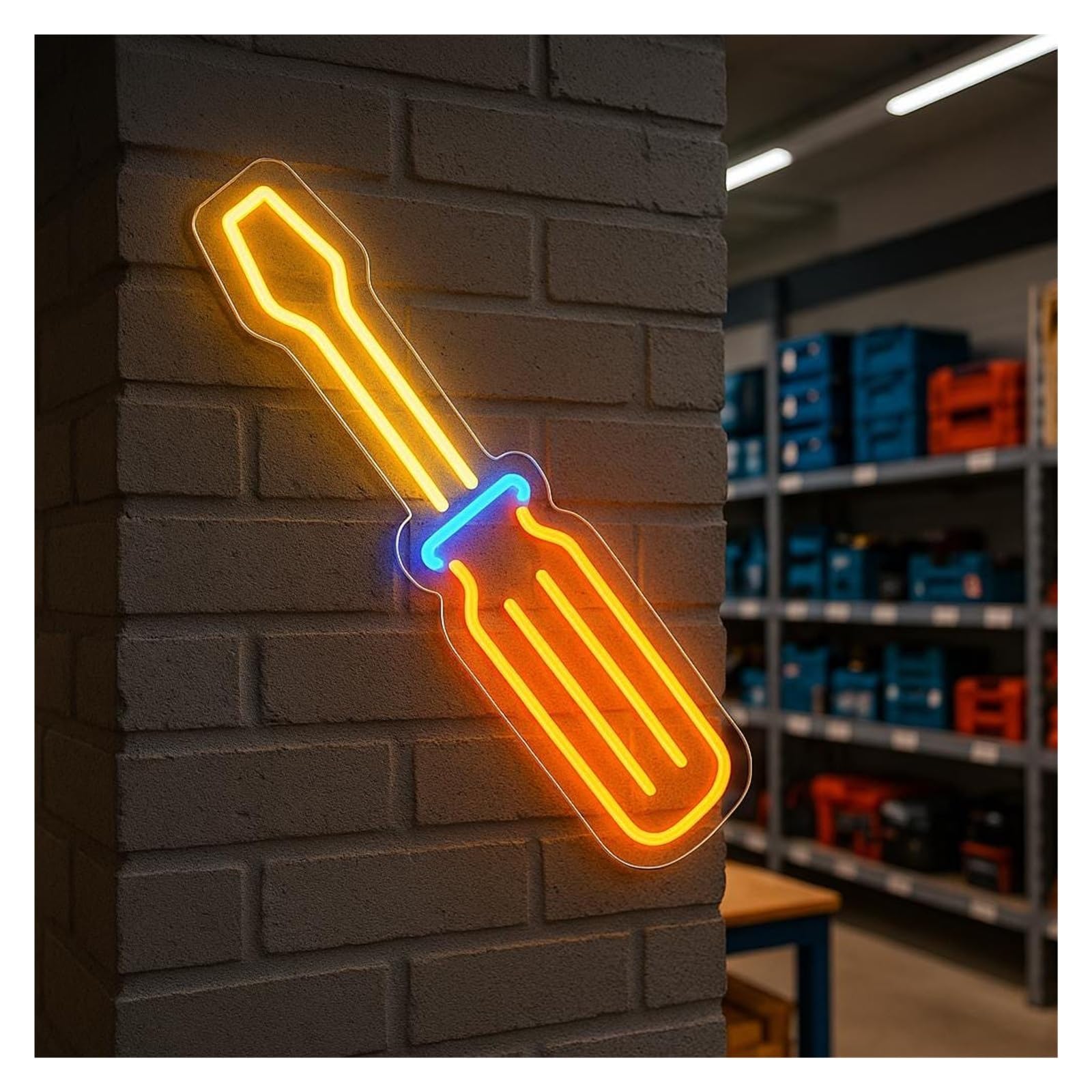 RONGCH Hanging Art Signs Neon Auto Repair Shop Decor Hammer and Screwdriver for Gameroom Bedroom Party Livingroom Wall 48cm(A)