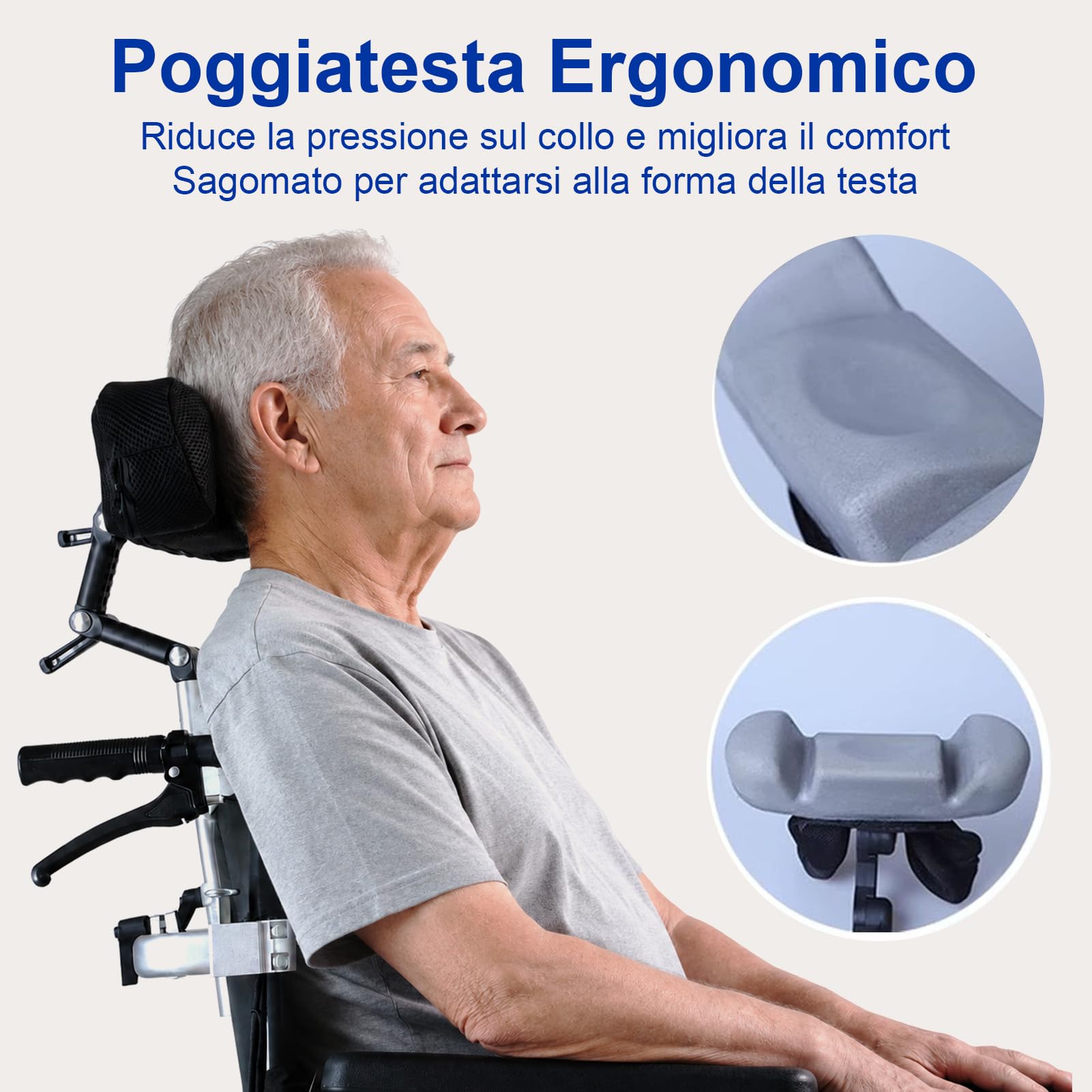 Poggiatesta per Sedia a Rotelle, Regolabile, Traspirante Supporto Testa