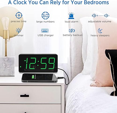 Miniatura 61 de Peakeep Reloj digital, reloj despertador alimentado por batería para dormitorios, esfera de espejo, números grandes, 6 atenuadores para personas Aqua