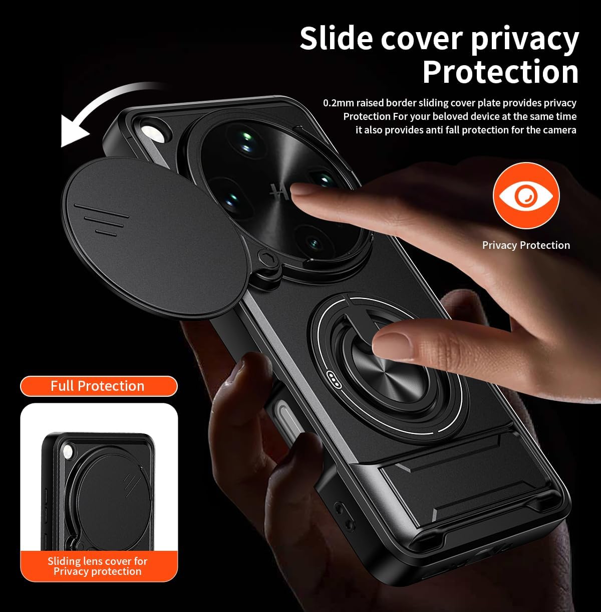 Compatible with Oppo Find X9 Ultra Case [with 2*Screen Protector][2-in-1 Slide Camera Cover, Magnetic Kickstand Design][Shockproof Phone case] Black