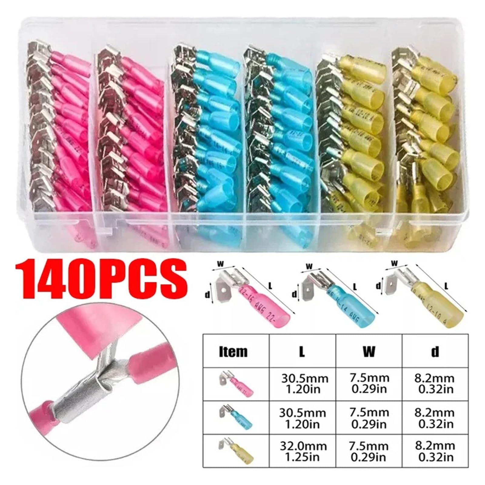 140pcs Heat shrink terminals Piggy Back Spade Terminators Insulated Butt Connector Crimp Electrical Terminals Red Blue Yellow