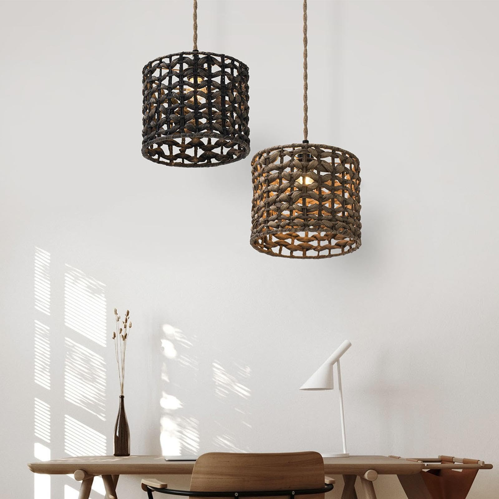Woven Lamp Shade Boho Rustic Hanging Lamp Cover for Cafe Living Room Bedroom Brown|Home & Garden|Lamps, Lighting & Ceiling Fans|Lamp Shades-image-12