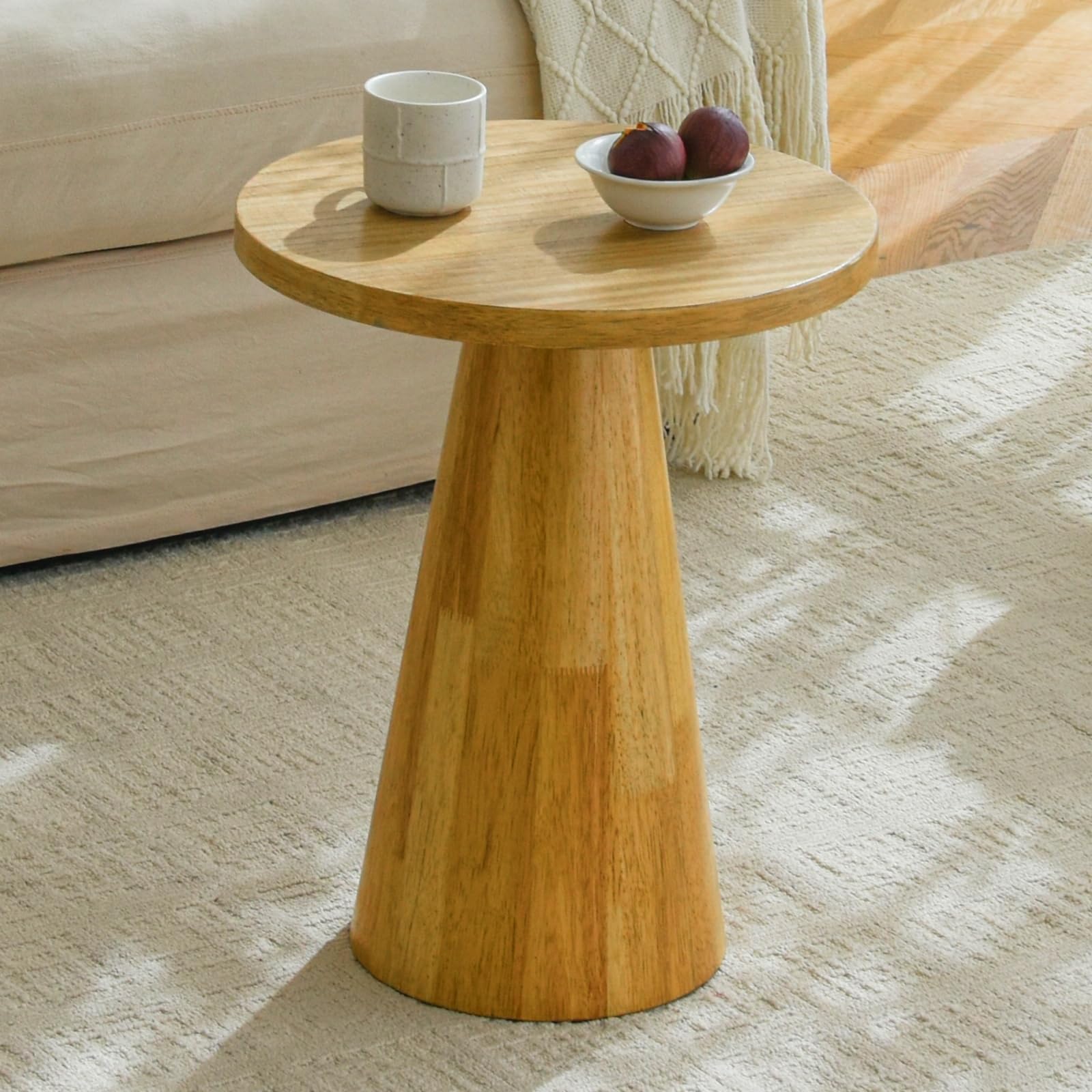Beistelltisch Holz, Ø40xH51cm, Pilzform, Natur | Beistelltisch Holz, Beistelltisch modern, Sofatisch klein für Couch und Wohnzimmer, kompakt, auch als Nachttisch nutzbar