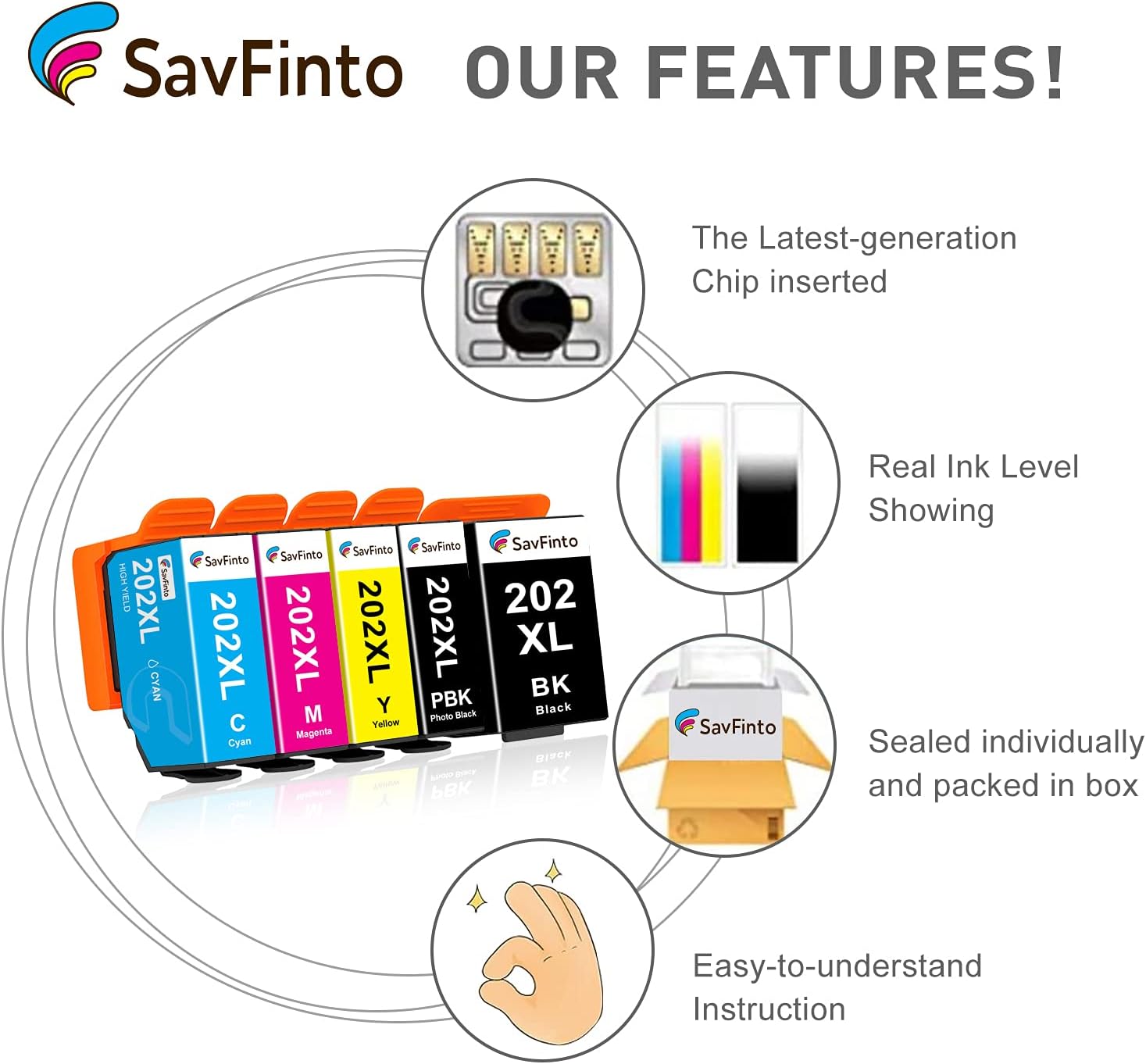 SavFinto 202XL Compatible Ink Cartridges Replacement for Epson 202 XL for Epson Expression Premium XP-6000 XP-6005 XP-6100 XP-6105 - Image 4