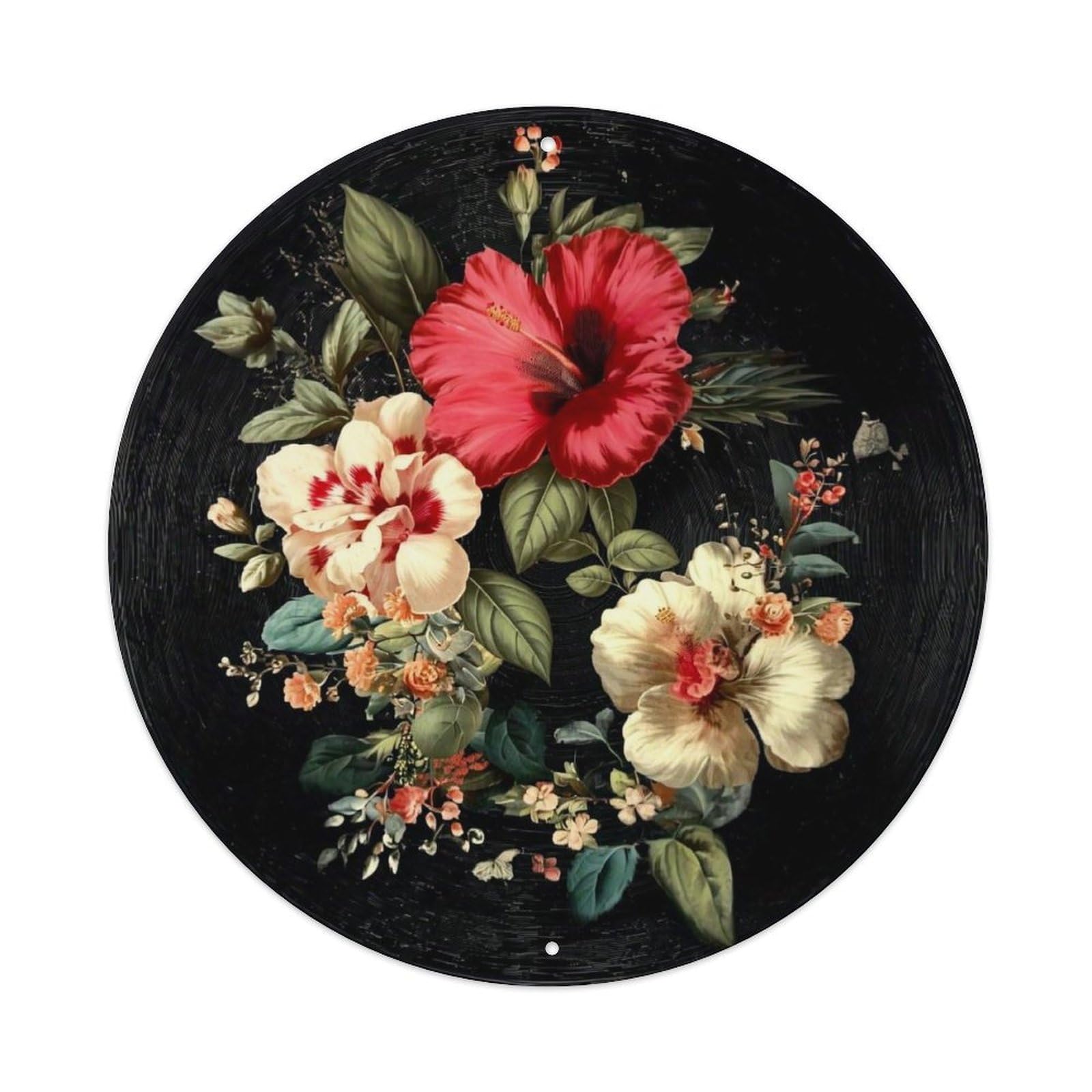 Floral Arrangement On Black Background Retro Metal Sign Round Tin Sign, Vintage Decor Art Poster for Bar, Home, Man Cave, Kitchen, Laundry Room Gift 8x8Inch