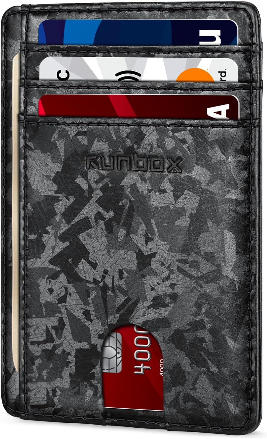 RUNBOX Slim Wallet for Men and Women, RFID Blocking Leather Card Holder
