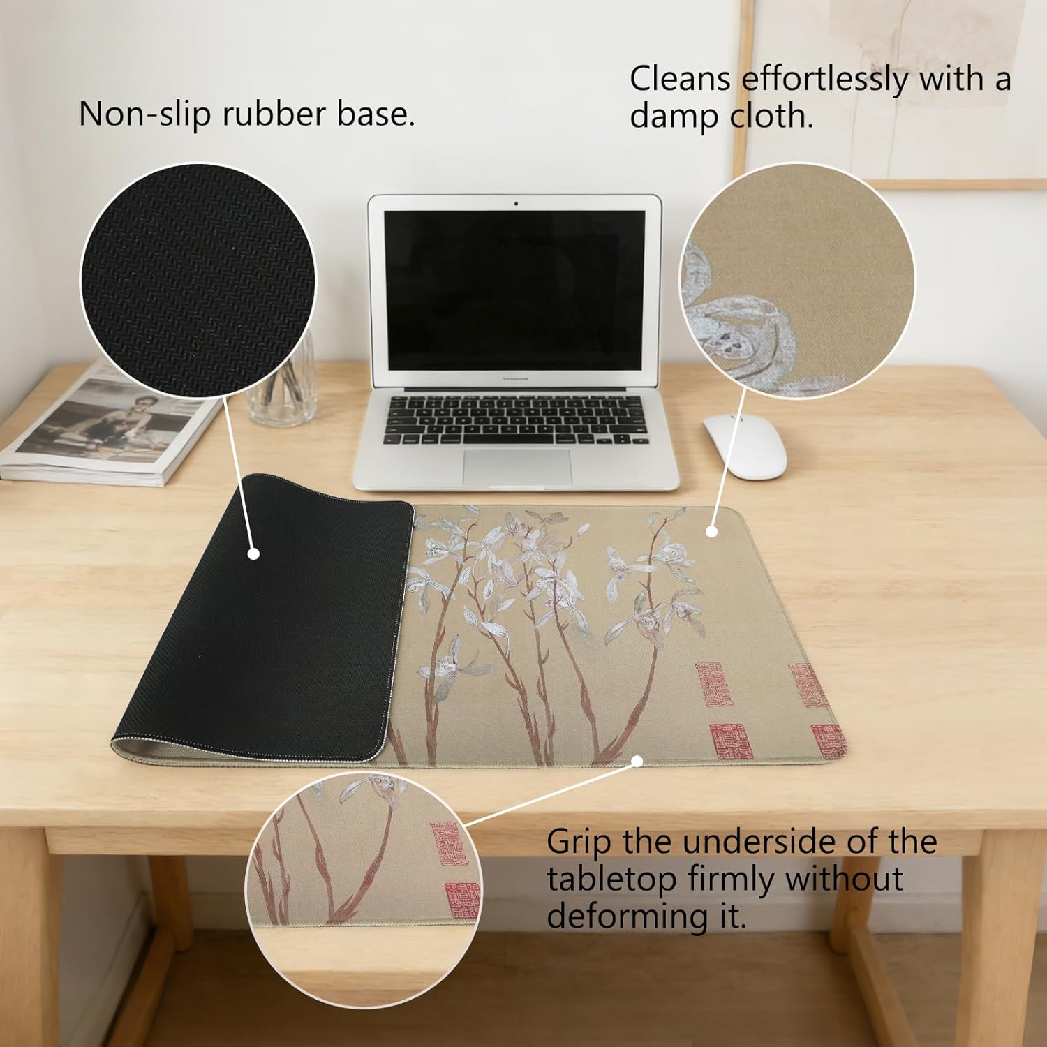 Chinese Style Famous Art Mouse Pad, 31.5x12 Inches Non-Slip Rubber Base, Waterproof Desk Mat for Office & Gaming (Extended XX-Large, Nine Orchids (Chinese Flower Painting))