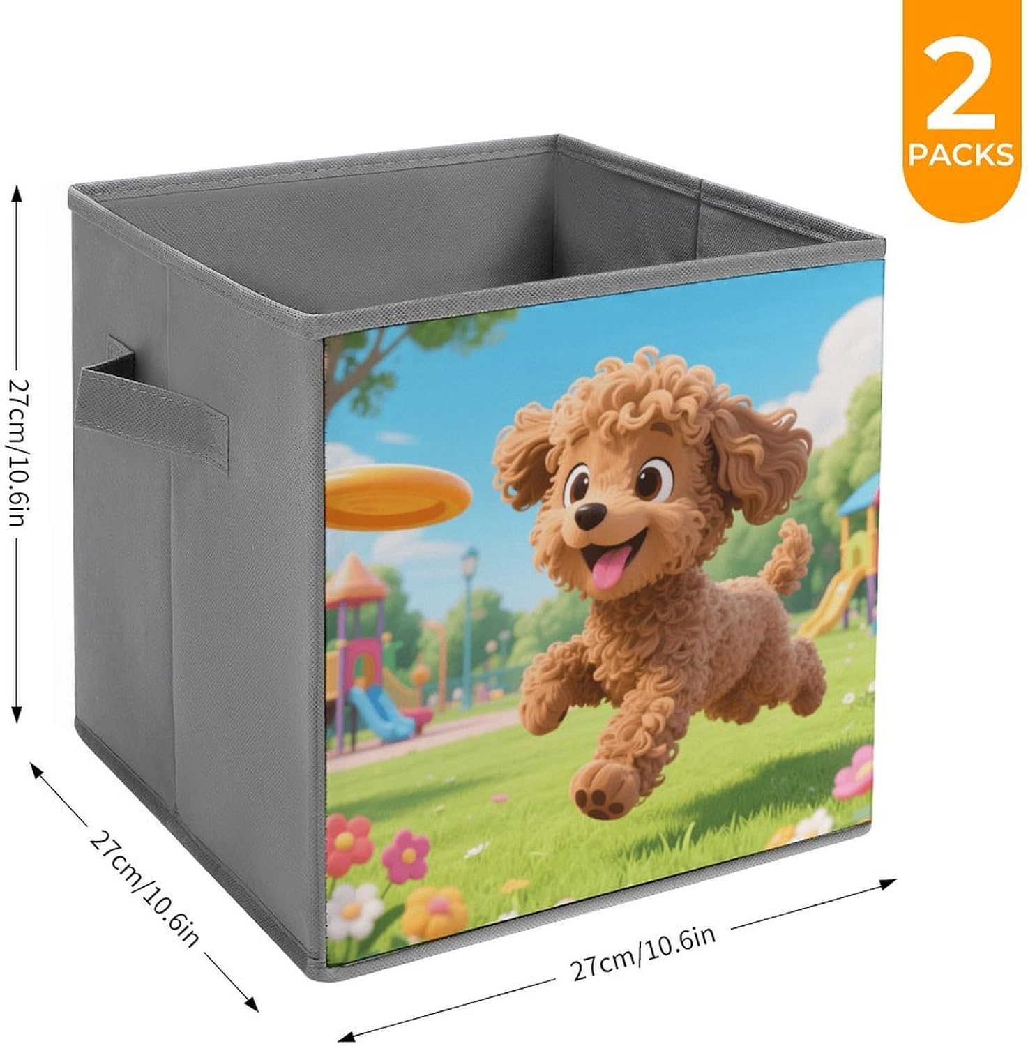2-piece Oxford Cloth Storage Box A Puppy Playing with A Frisbee Printed Storage Box for Clothes/shoes Multi-purpose Wardrobe And Cabinet Storage