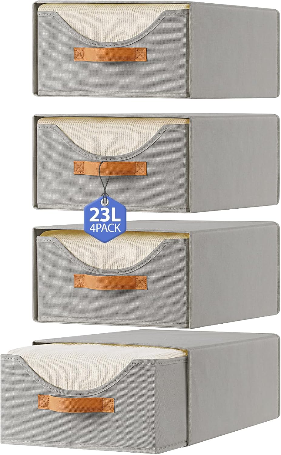 4 cajones de armario de 16.5 pulgadas y contenedores de almacenamiento de ropa de gran tamaño, cajones apilables con estantes apilables con ventana