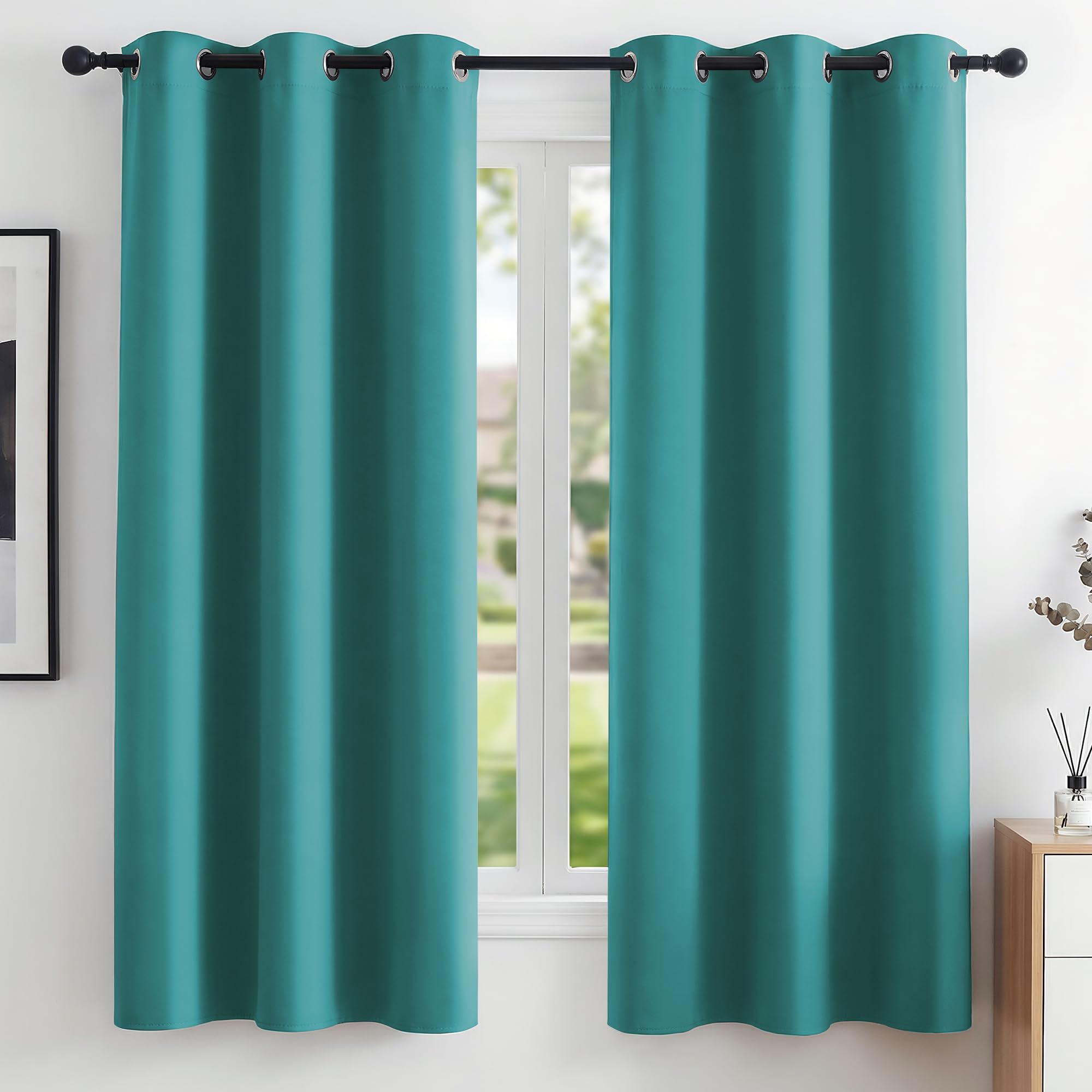 Deconovo Home Decoration Blackout Curtains Thermal Insulated Curtains Eyelet Curtains for Living Room Turquoise W42 x L63 Inch One Pair