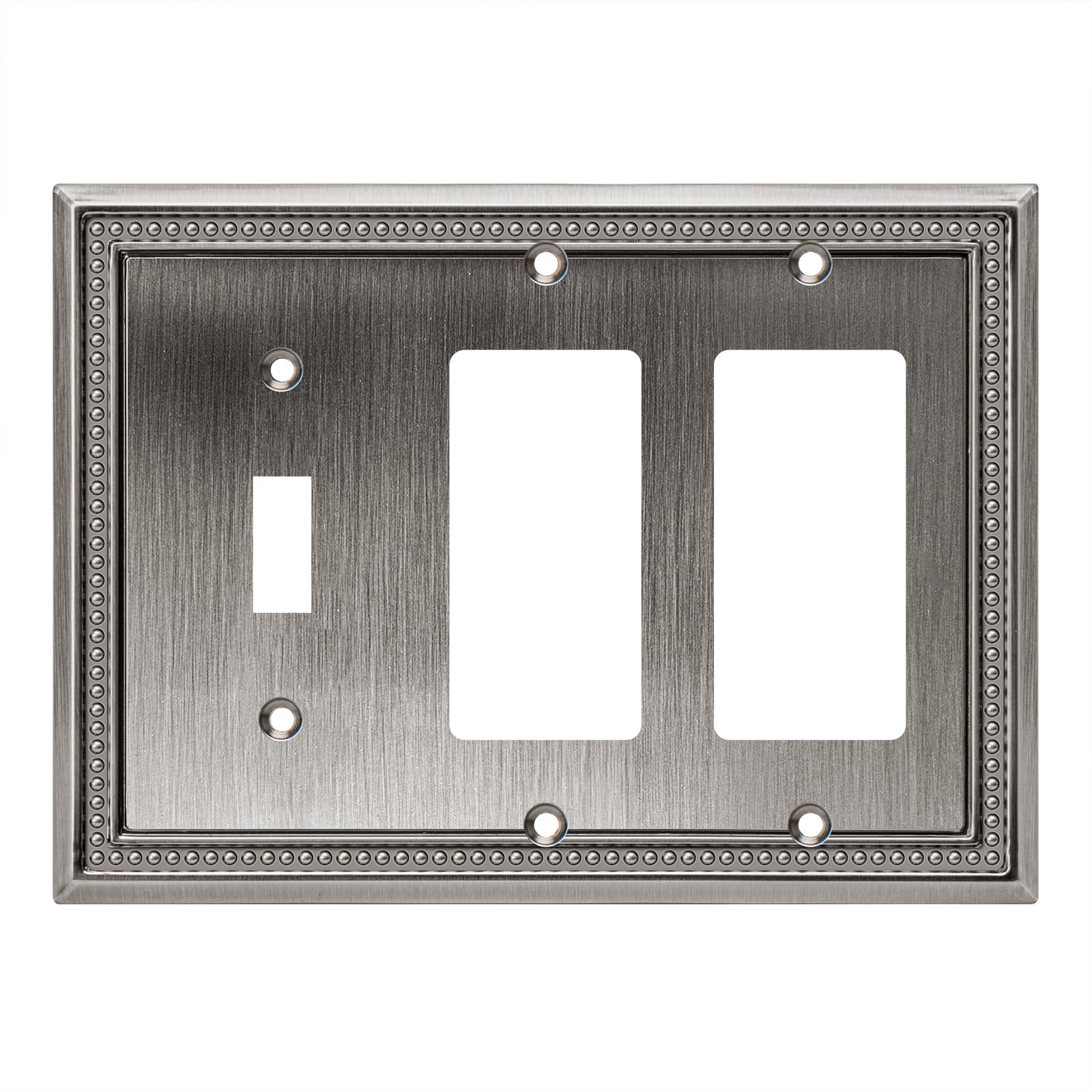 Henne Bery Sunken Pearls Heavy Duty Decorative Wall Plate Switch Plate Outlet Cover (Single Toggle/Double Decorator, Heirloom Silver)