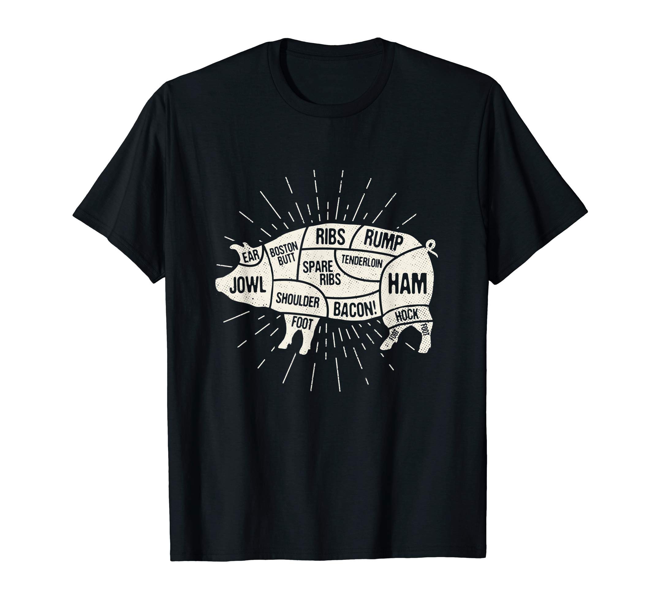 Bar Be Que Pig Meat Cuts Diagram Whole Hog Butcher Gift T-Shirt