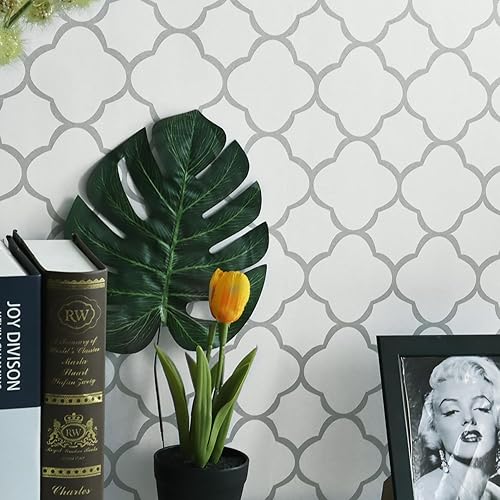 Papel tapiz de 17.7 x 118 pulgadas, color gris y blanco, papel de contacto moderno enrejado, extraíble, autoadhesivo, geométrico, gris, impermeable,