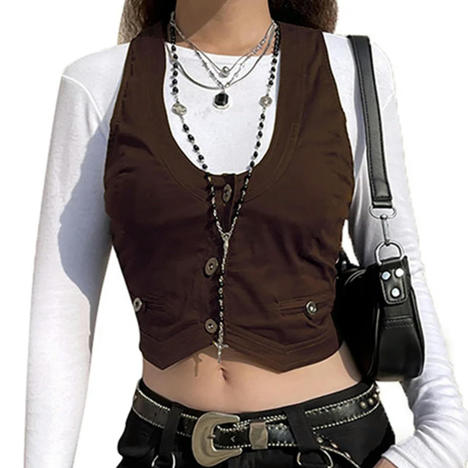 Débardeur sans manches femme col V top esthétique rétro gilet décontracté taille XL