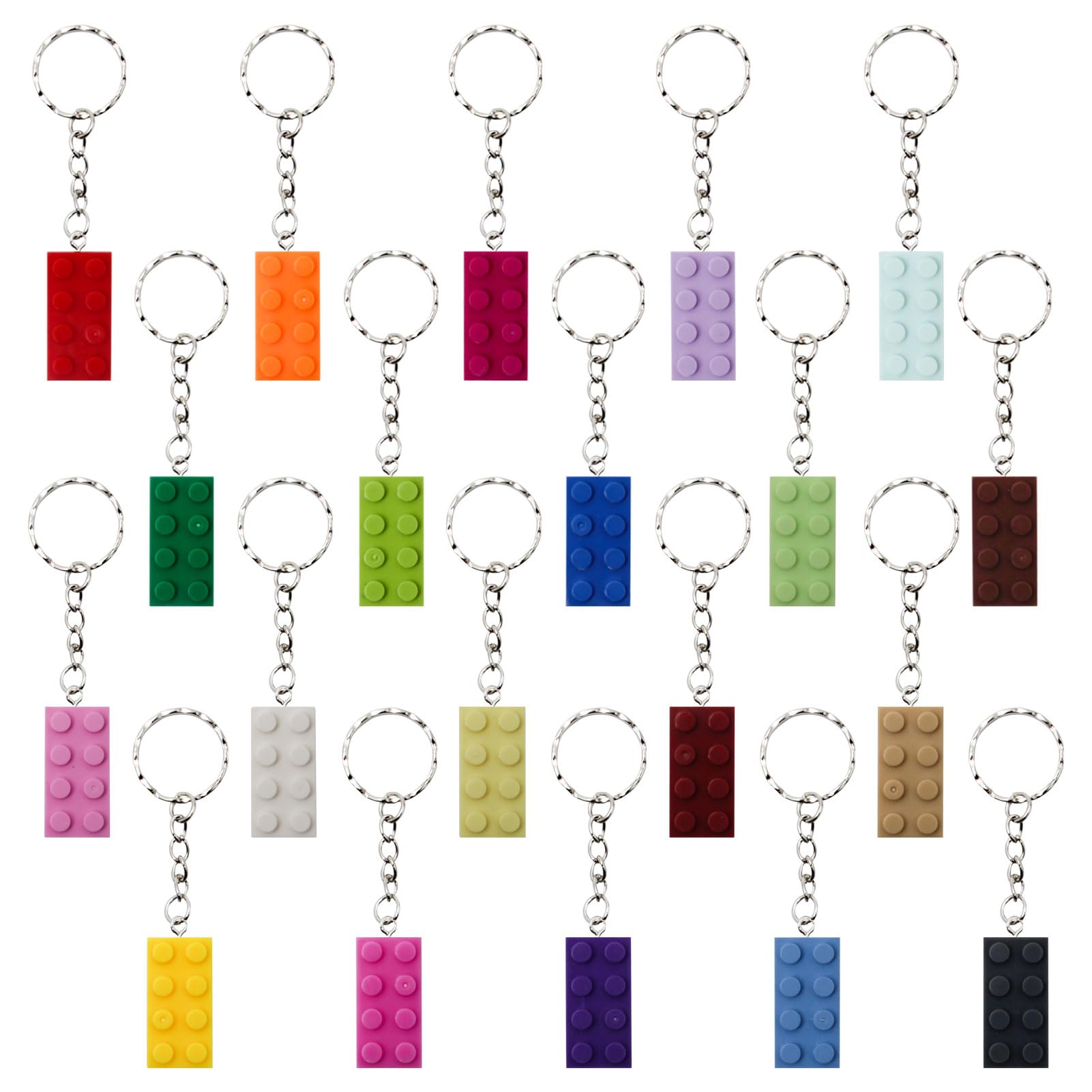 Keboyoe 20pcs Building Block Keyrings Brick Keychain Colourful Plastic Building Blocks Key Ring for Birthday, Party Bag Fillings, Rewards, Party Supplies