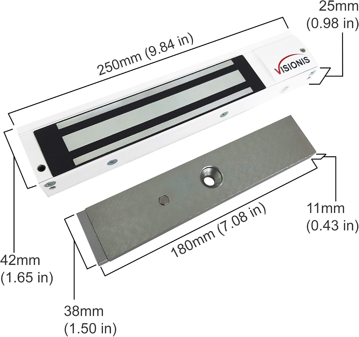 Visionis FPC-5192-WH White 600lbs Indoor Electromagnetic Lock with 600 lbs L and Z Bracket for Inswinging Door