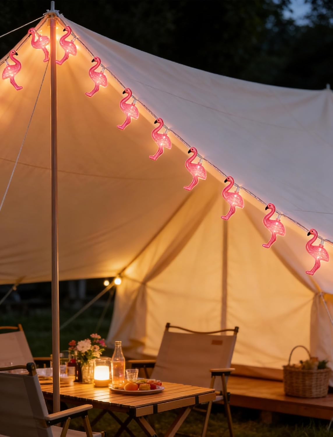 12FT 20 LED Flamingo String Lights - UL Certified Plug-in Pink Fairy Lights, IP44 Waterproof & Shatterproof 3D Flamingo Decor for Tropical Luau Party, Patio, Camping, Bedroom, Warm White Glow