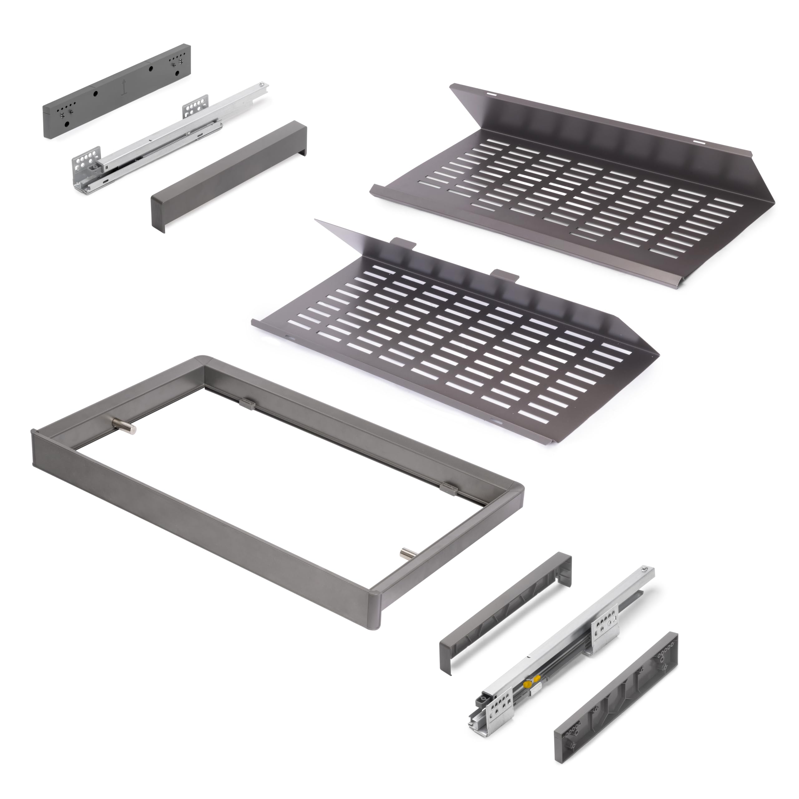 Emuca - Kit de cajón zapatero extraíble para armarios Quartz, regulable, módulo 700mm, Acero, aluminio y plástico, Titanio