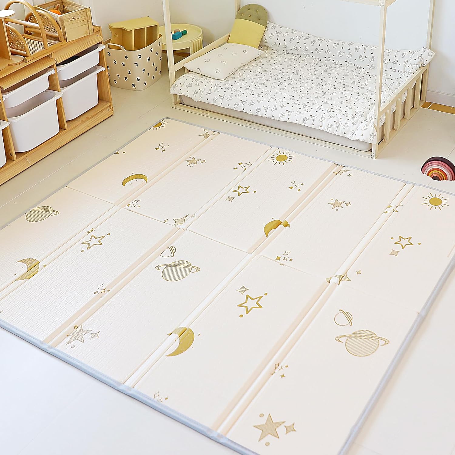 Baby Play Mat for Floor - 79" x 71" Foldable & Double-Sided Extra Large Crawling Mat with Carry Bag, Non-Slip Waterproof Foam Playmat for Infants & Toddlers - Cosmo & Critters