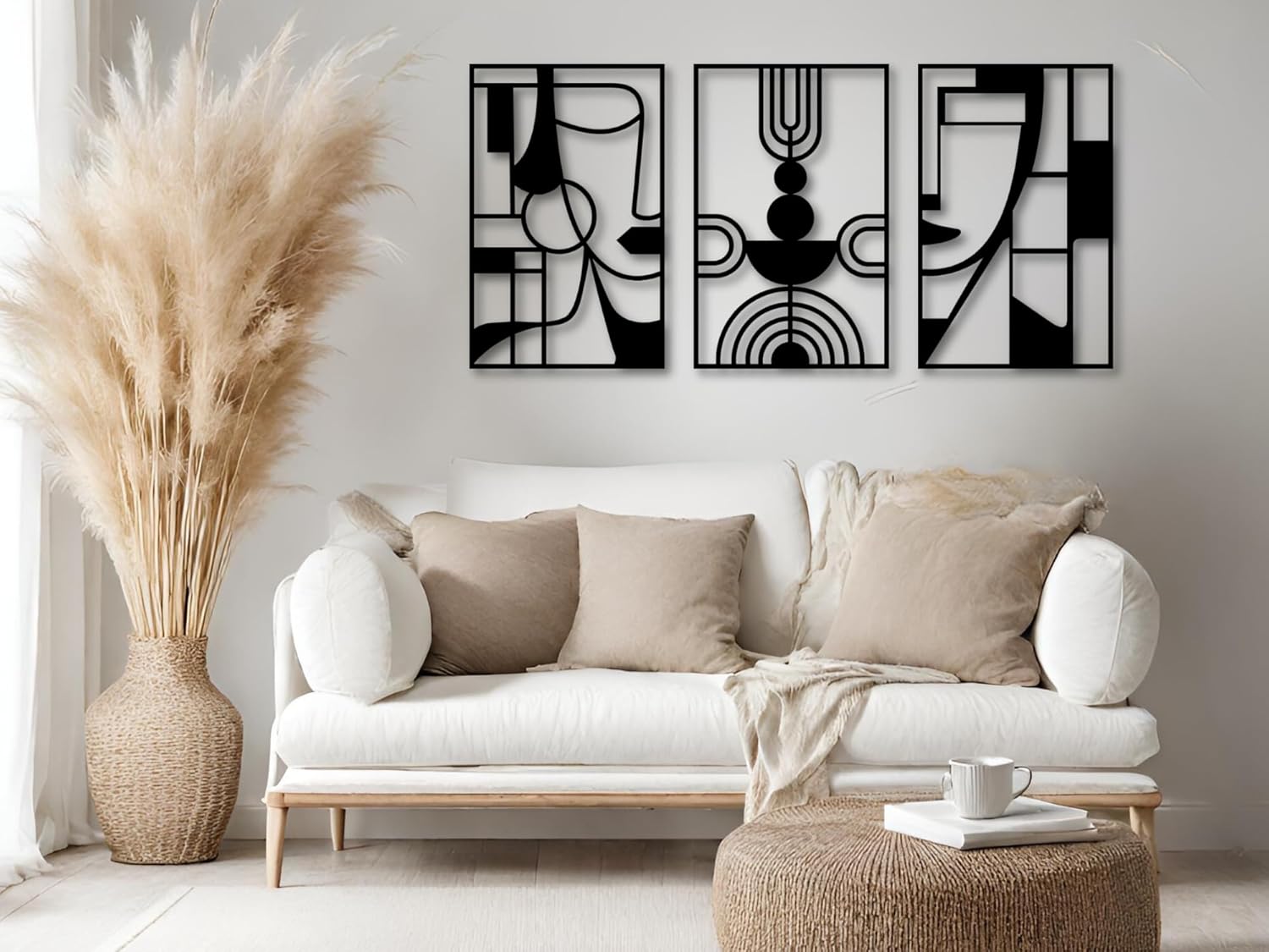 VAILLA Pablo Picasso Cubism Faces Wooden Wall Art Decor, Boho Minimalist Wall Arr, Set of 3 Wooden Wall Decorations, Picasso Wall Hangings , Large Line Art , 3D Wood Textured Sculptures , Bohemian Style - Ideal for Living Room, Bedroom, Bathroom and Office (Pablo Picasso)