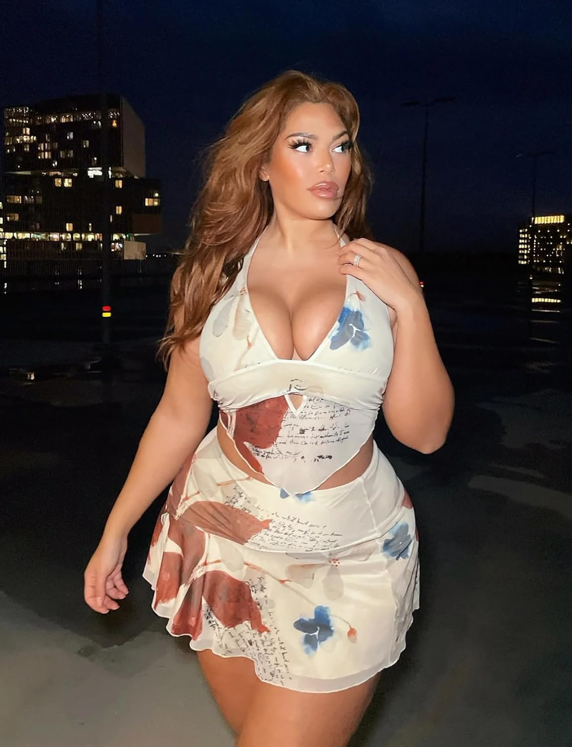 ksotutm Sexy 2 Piece Skirt Sets for Women Floral Print Halter Tank Tops Mini Skirt Summer Beach Casual Outfits - Image 2