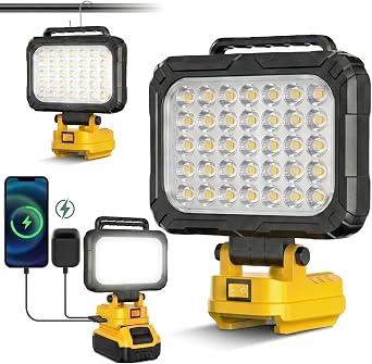 Cordless 8in LED Work Light for Dewalt 20V Battery, Portable Flashlight Lamp for Dewalt, Spotlight Jobsite Flood Light Tool for DCB205 DCB206 Repairing/Outdoor Camping/Garages/EmergencyNo Battery