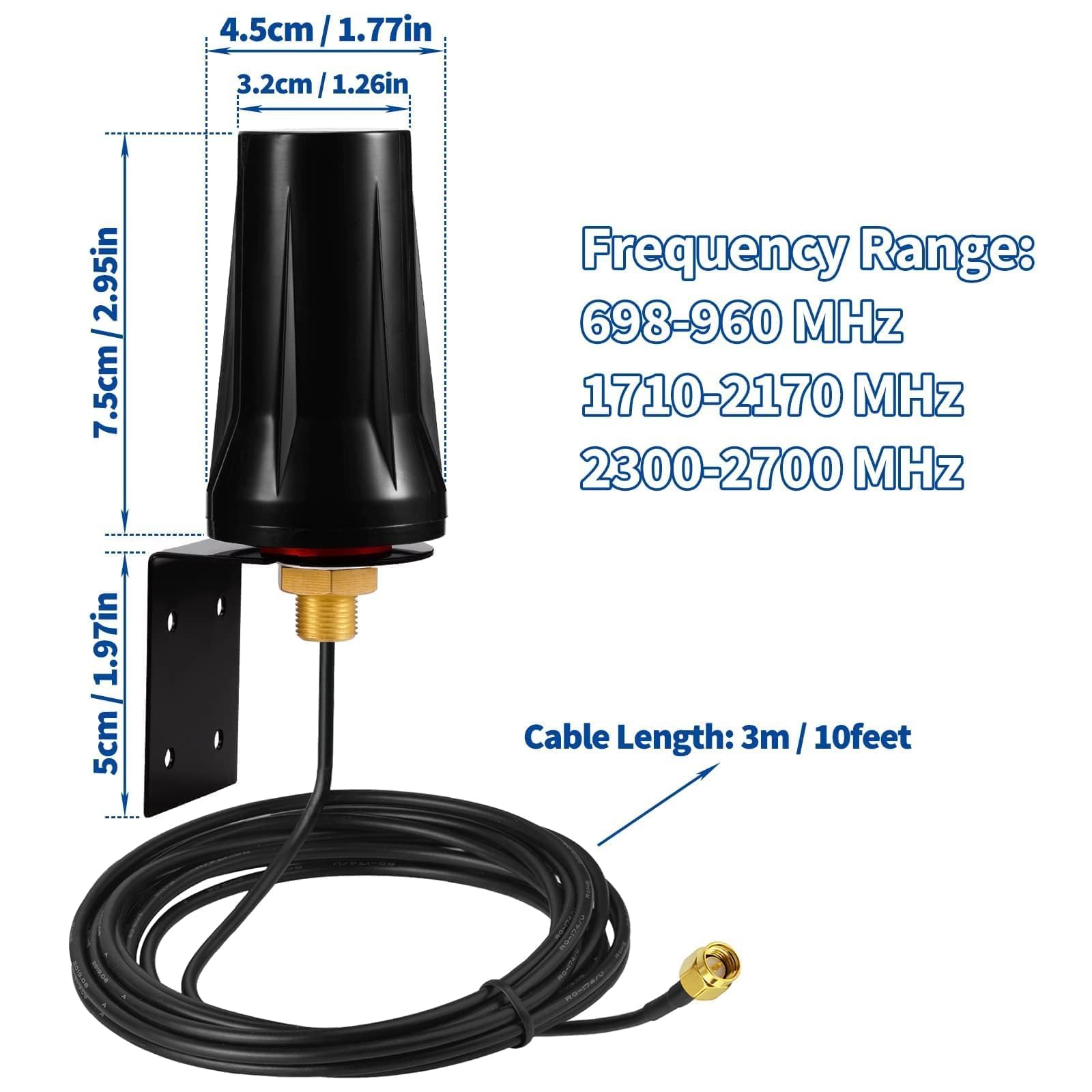 Bingfu Antenne 4G LTE Exterieur SMA Mâle Mimo 5dBi Omnidirectionnelle Étanche Imperméable 3m Câble pour 4G LTE 3G GSM Routeur Camera Chasse Caméra Sentier Moniteur d'Énergie