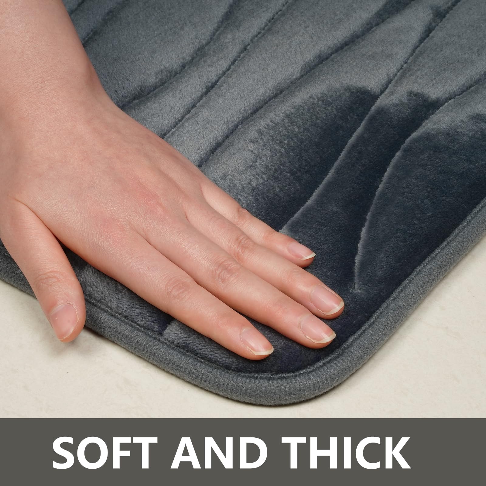 Homcomodar Set di 3 tappetini da bagno in morbida memory foam, assorbenti, lavabili, antiscivolo, per doccia, bagno, decorazione per bagno (grigio scuro)