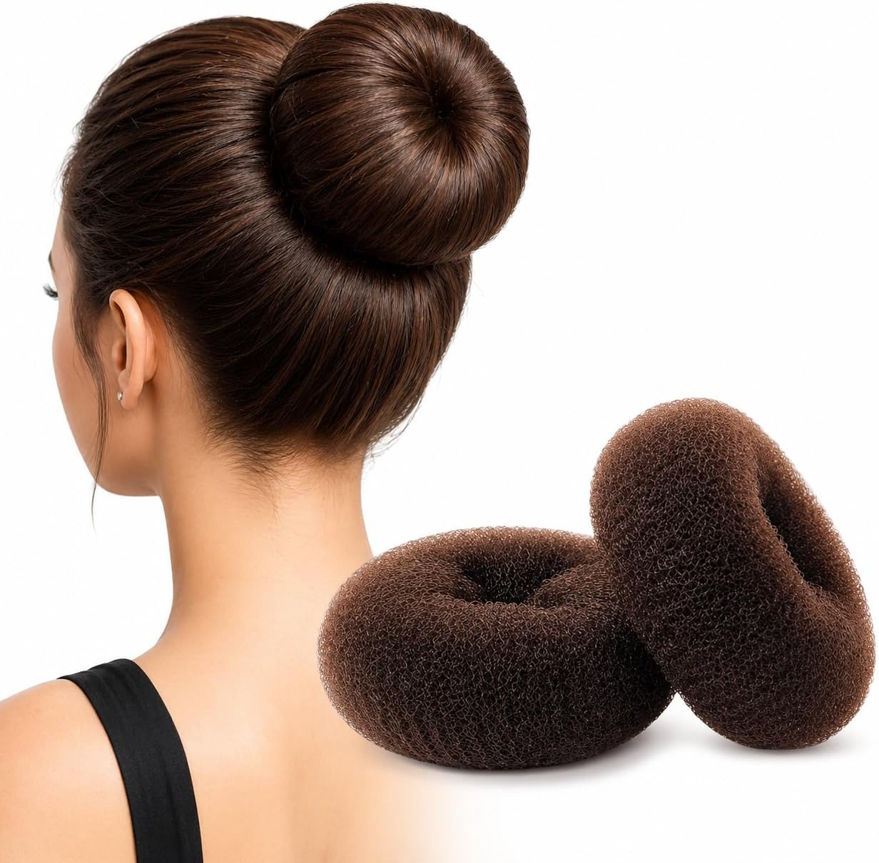 Hair Bun Maker Large 4.0 Inch (10cm) – 2 Pack Donut Bun Ring for Thick & Long Hair, Easy Sock Bun Maker for Women, Brown