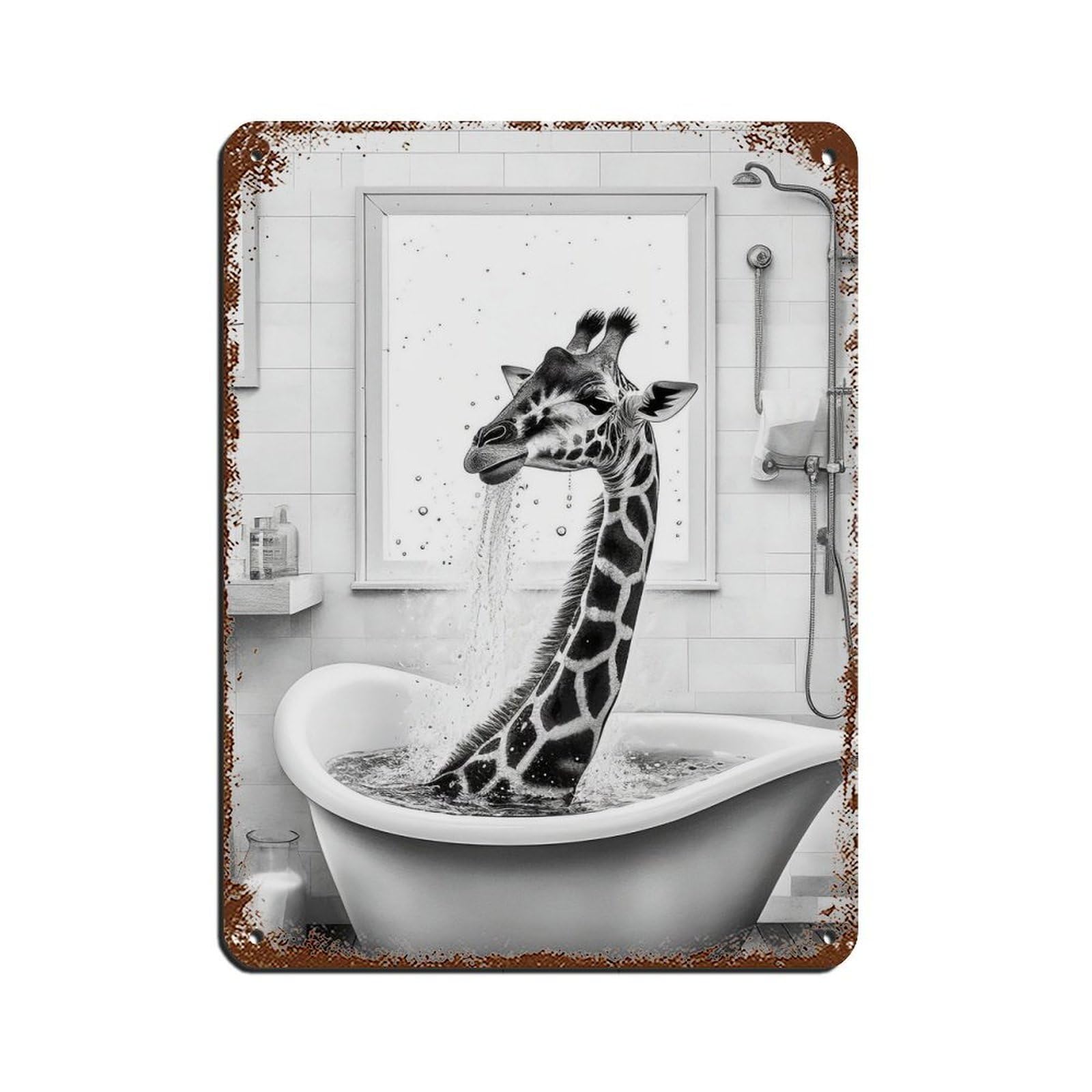 Adorable Giraffe in Tub Poster Tin Sign Vintage Metal Pub Club Cafe Bar Home Wall Art Decoration Poster Retro 12x16inch(30x40cm)