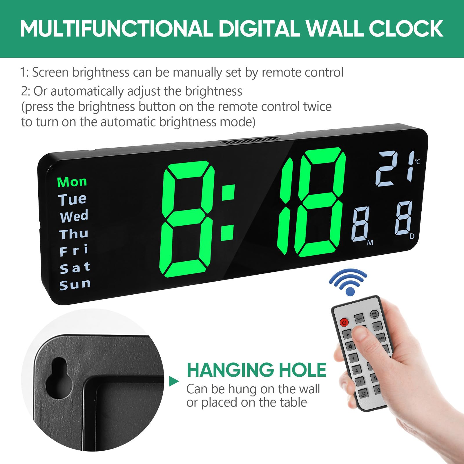 Digitale LED Wanduhr mit Temperaturanzeige, Fernbedienung, Tischbetrieb