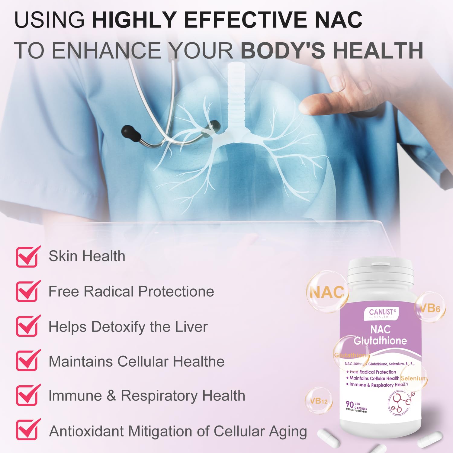 Amazon.com: CANLIST NAC Supplement (N-Acetyl Cysteine) 600mg with  Glutathione 400mg, Enhanced Absorption for Liver Health, Antioxidant  Support & Detox, Non-GMO, Gluten Free, 90 Veggie Capsules : Health &  Household