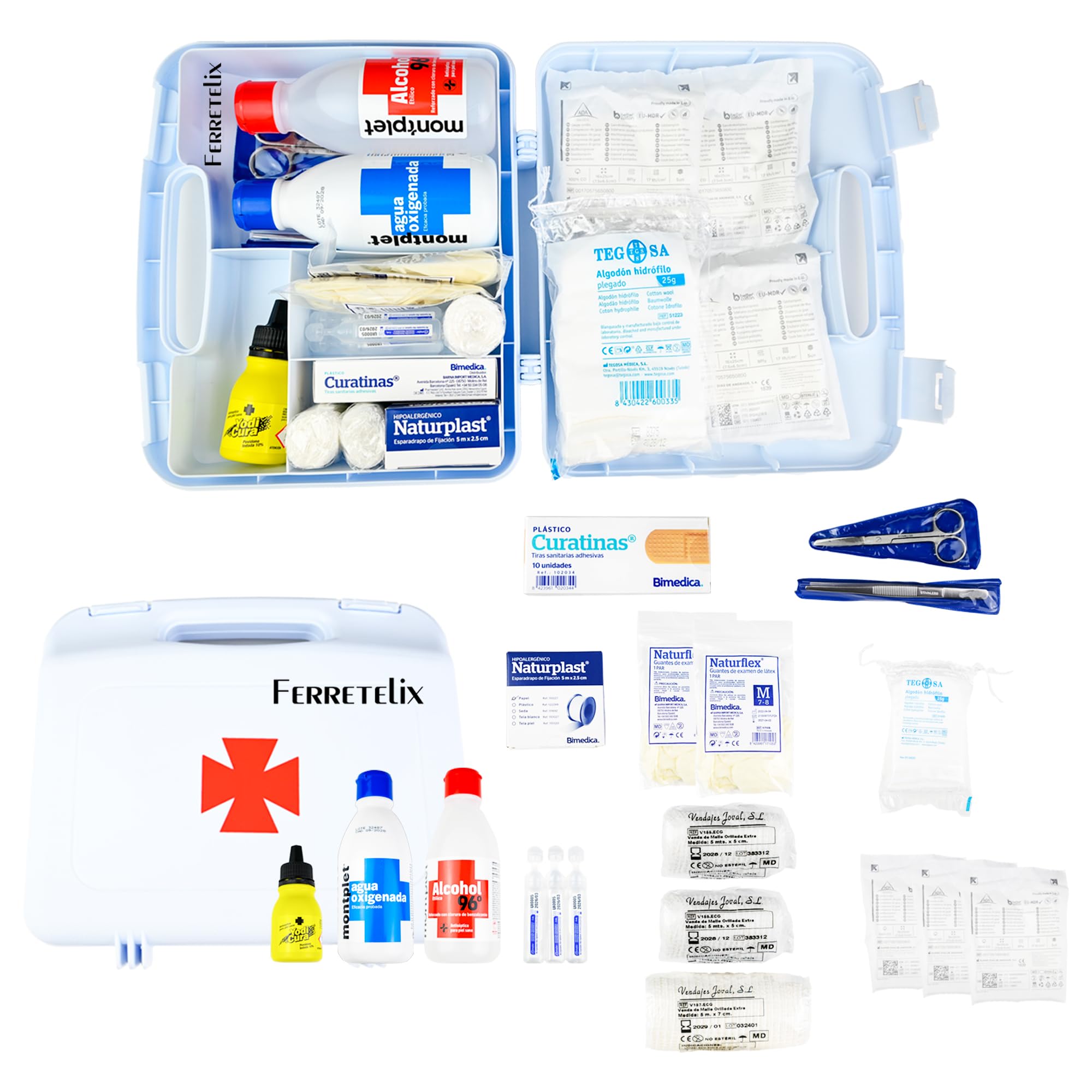 Ferretelix® Botiquin maletin 26 cm x 23 cm x 7 cm primeros auxilios con dotación portatil Fabricado en España