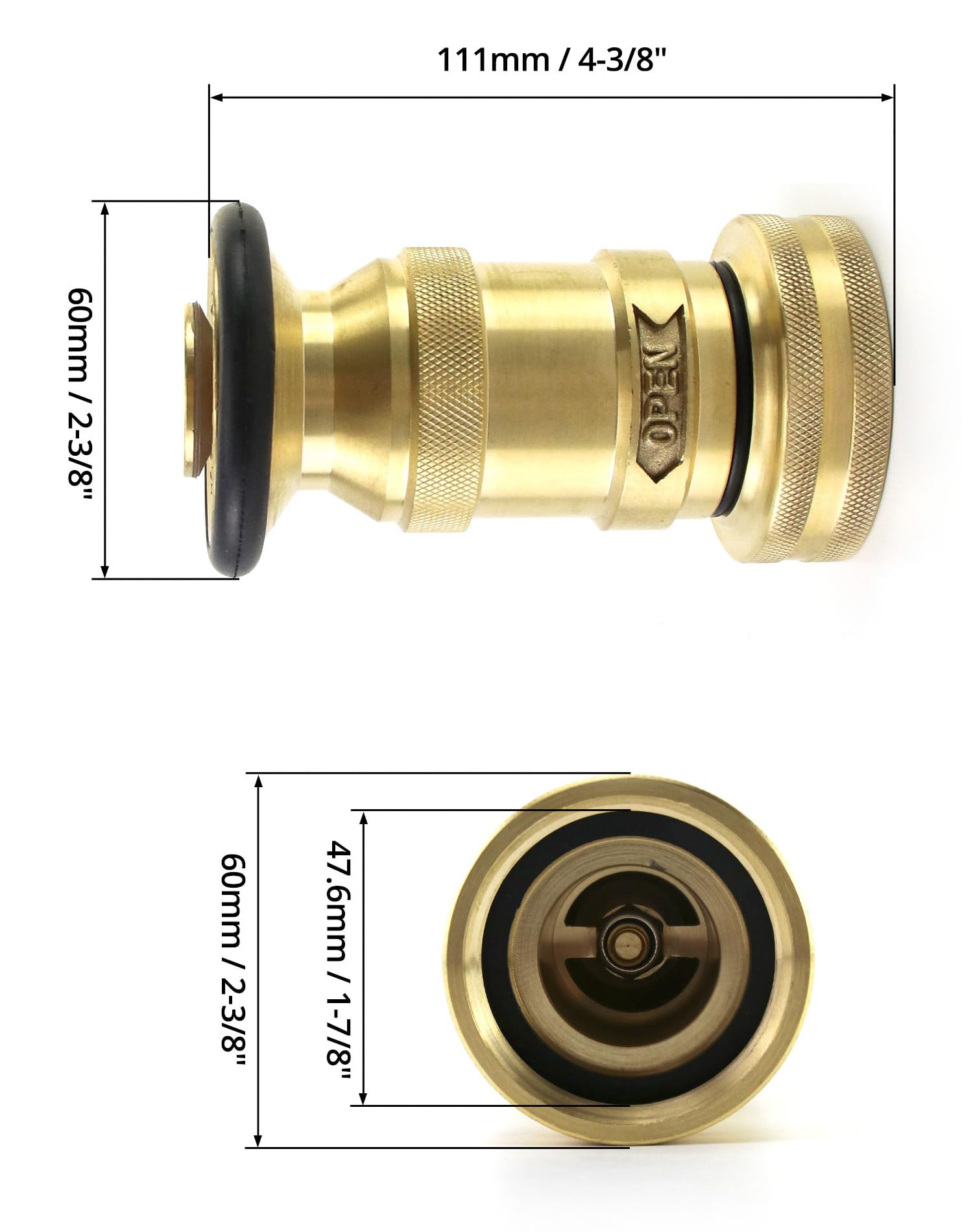 QWORK Buse de pulvérisation en laiton NST/NH de 3,8 cm, lot de 2 équipements d'incendie robustes, buse de brouillard à jet industriel 85 gpm 100 psi