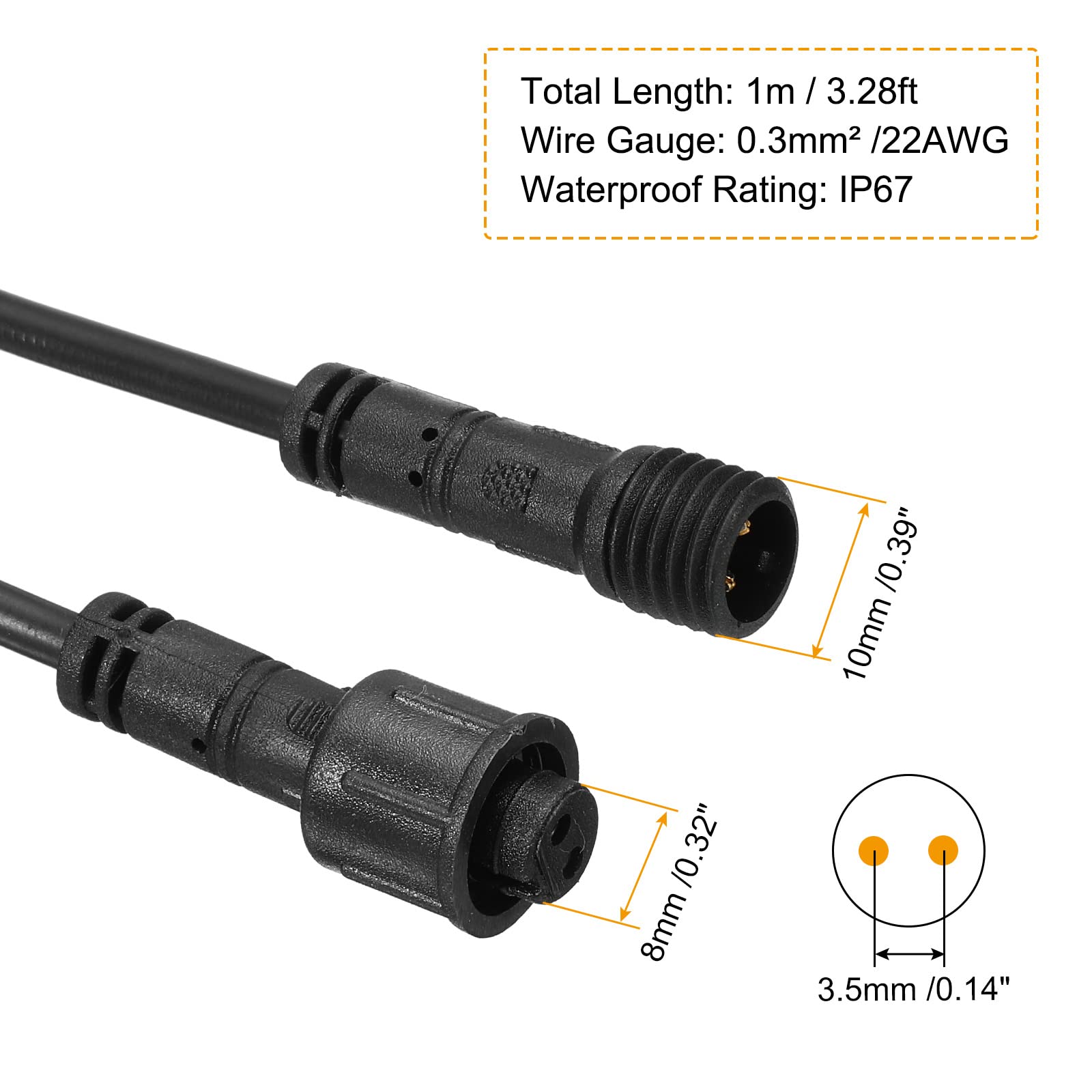 Snapklik.com : PATIKIL 3.28Ft 2 Pin Extension Cable Wire, 2Pcs 22 AWG ...