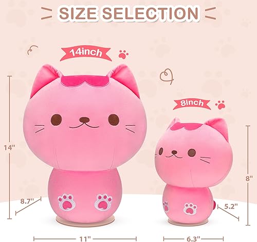 Miniatura 4 de Officygnet Juguete de peluche de gato, peluche de hongo rosa de 8 pulgadas, bonita almohada de peluche suave, juguetes de peluche de gato Kawaii