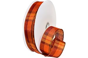50-Yard Fall Ribbon 1/2 Inch Pumpkin Plaid Ribbon