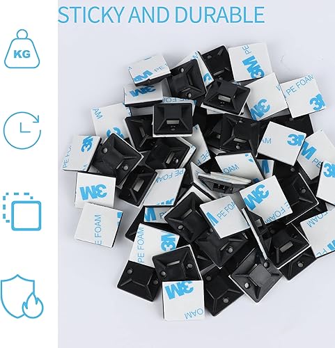 Miniatura 6 de Juego de 400 soportes de brida de cable con bridas de cremallera de 6 pulgadas, clips adhesivos para cables para exteriores, sujetadores de cables