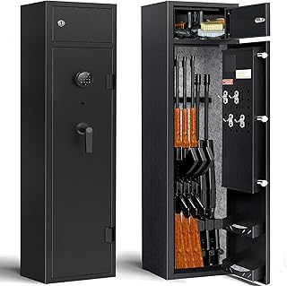 KAER Large Rifle Safe,Gun Cabinets Store 3-5 Rifles,Gun Safes for Rifles and Shotguns, Adjustable Pistol Rack/Gun Pockets/Removable Storage Shelf(Keypad PIN Code) - KAER