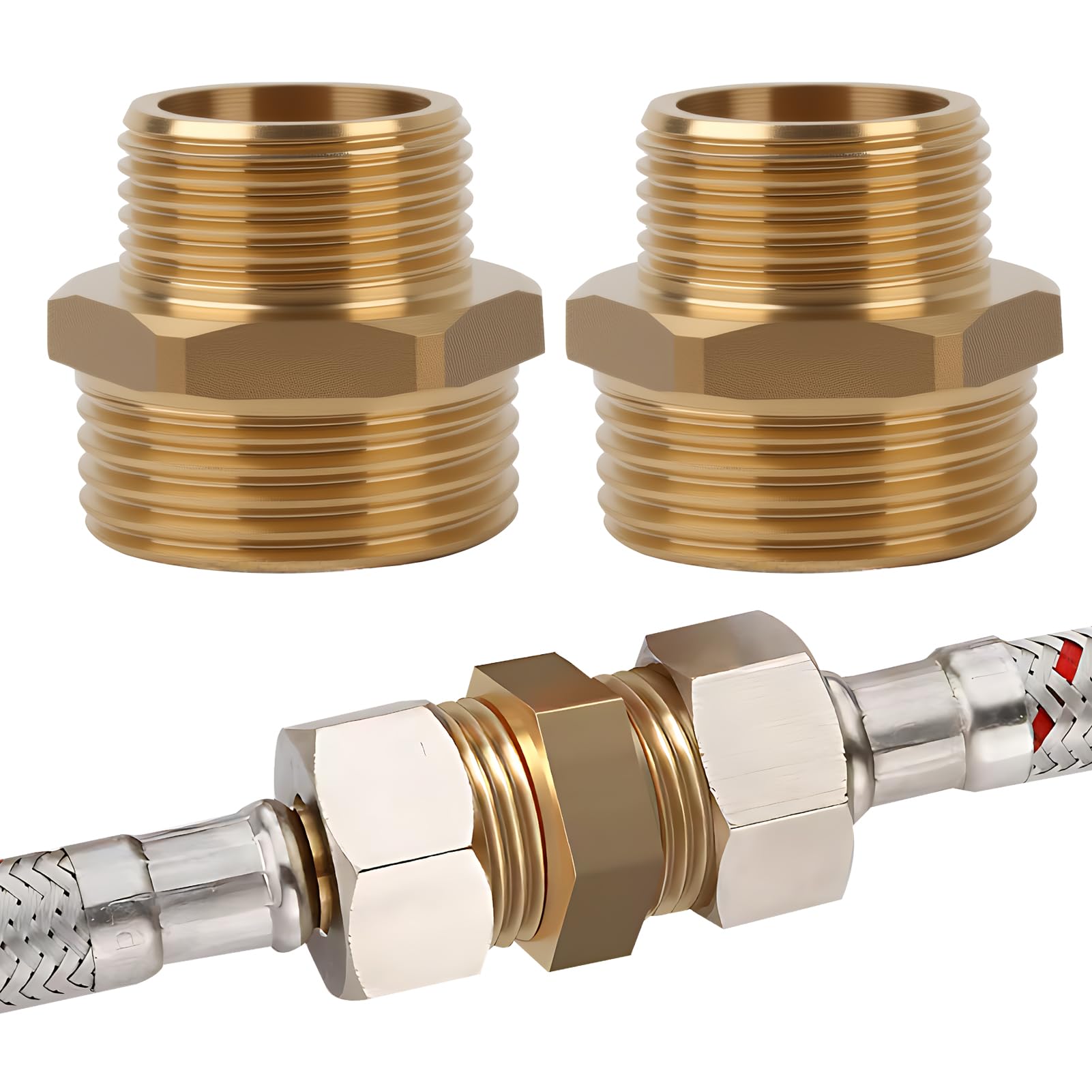 2 PCS de Raccords Réducteurs en Laiton 1 à 3/4, Mamelon Réduit Double Mâle, Raccord Pompe a Eau, Réducteur en Laiton, Raccords Filetés Pour Systèmes de Plomberie et Conduites d’Eau