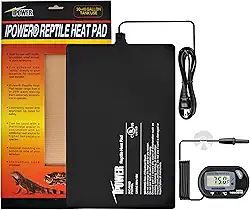 iPower Tapete térmico para répteis de 20 x 30 cm, 16 W, termômetro digital LCD para aquário, aquecedor de terrário, almofada térmica para tartarugas, lagartos, sapos e outros animais pequenos, vários