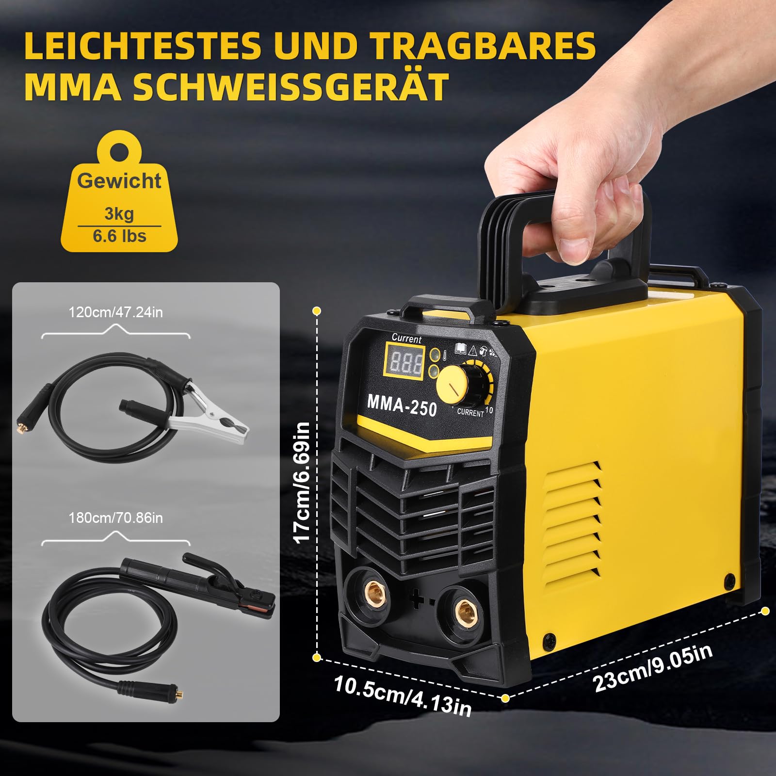 MMA Elektrodenschweißgerät 250A,IGBT Inverter E-Hand Schweißgerät,Mini Elektroden Schweißgerät, einstellbare Leistung,eingebaute Belüftung,Arc Force und Anti-Stick-Funktionen mit Arbeitsklemme